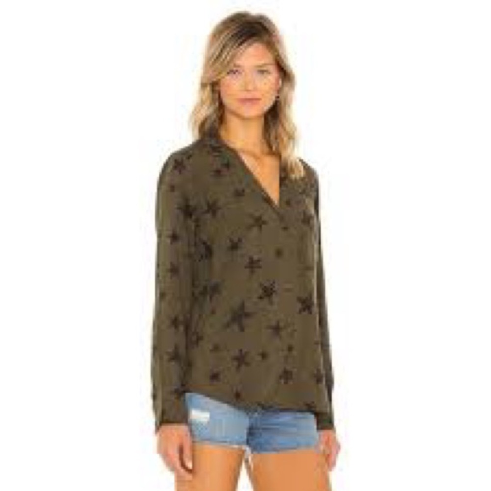Rails Rebel Olive Cheetah Green with Stars Button Down Shirt Long Sleeves M